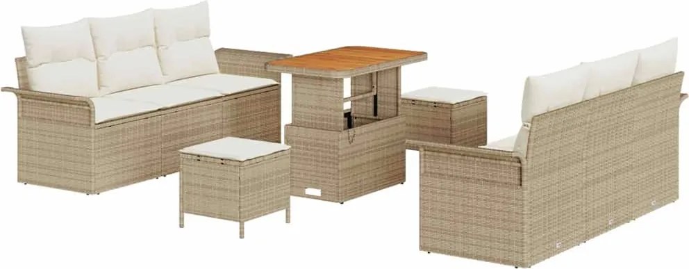 vidaXL Kerti Kanapé Szett párnával 9 pcs Bézs polirattan