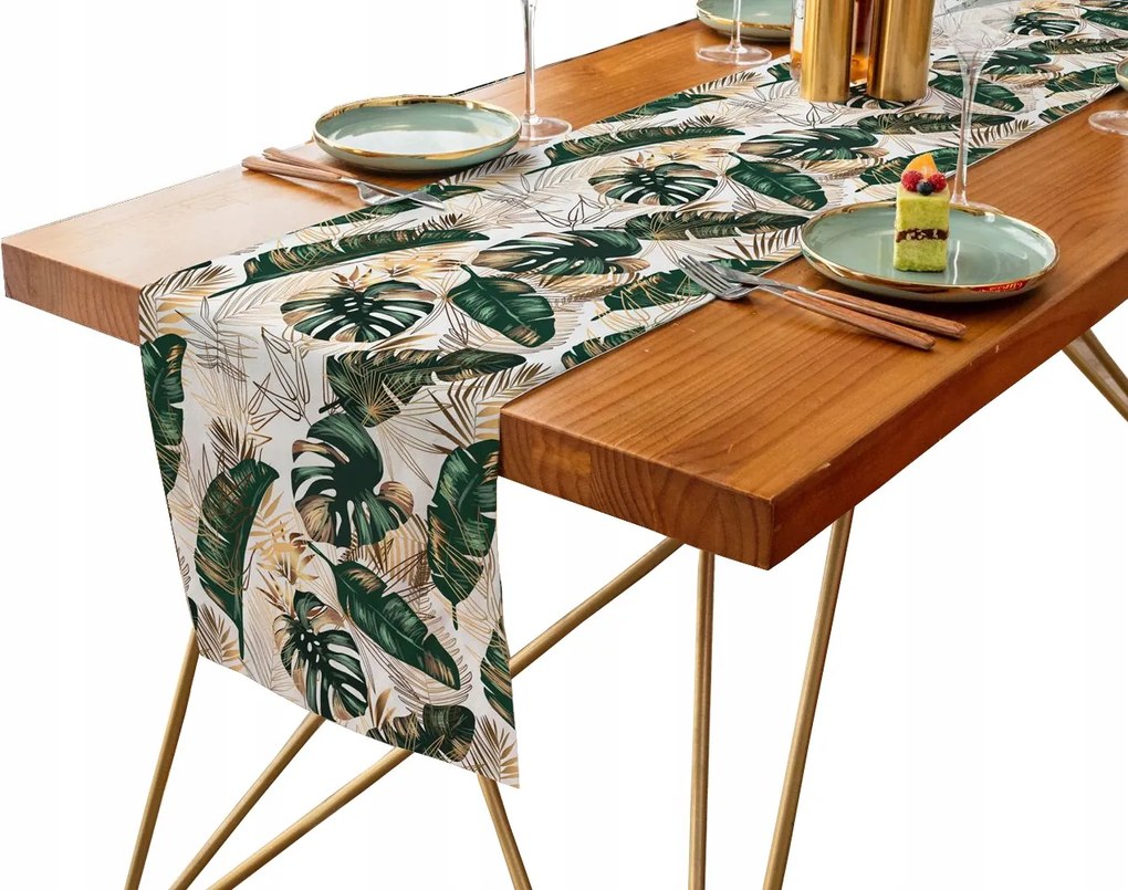 Dekorációs Futófelület 40X140 Fehér Levelek