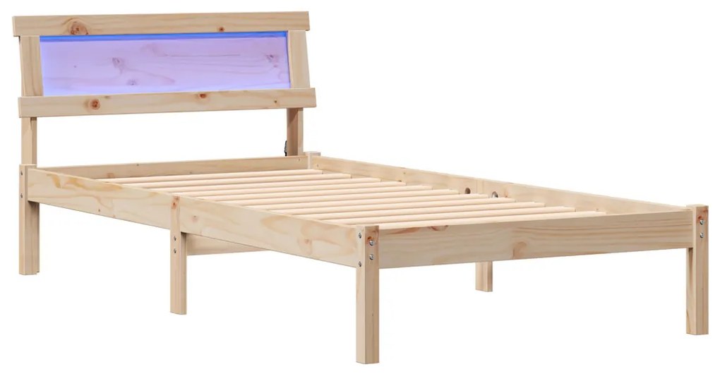 Ágykeret Fejtámlával és LED-del 80x200 cm Tömör Fenyő Fa