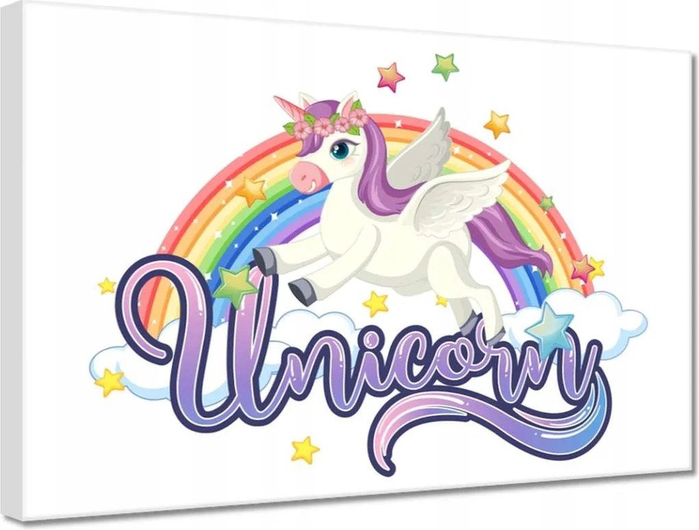 Vászonkép 30x20 Mosolygó unikornis és szivárvány