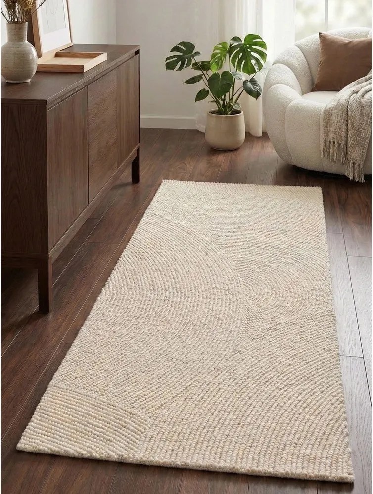 Világos natúr színű kézi szövésű gyapjú futószőnyeg 80x200 cm Calmio – Hanse Home