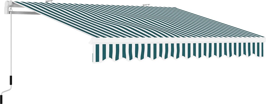 Outsunny Kézi Retróható Összecsukható Karos Napernyő 3,95 m Kézi Kavatkozással, Erkély Napvédő Falra Szerelhető Alu Fehér+Zöld 395 x 245 cm | Aosom
