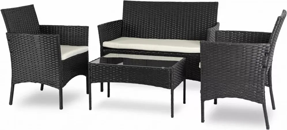 MISSISSIPI kerti bútor szett, fekete-bézs – raktárról