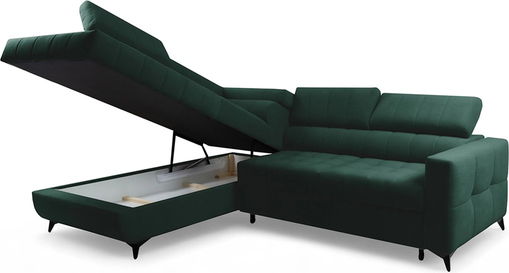 Nardo L sarokkanapé ágyfunkcióval bal oldali - zöld bársony Bluvel 78