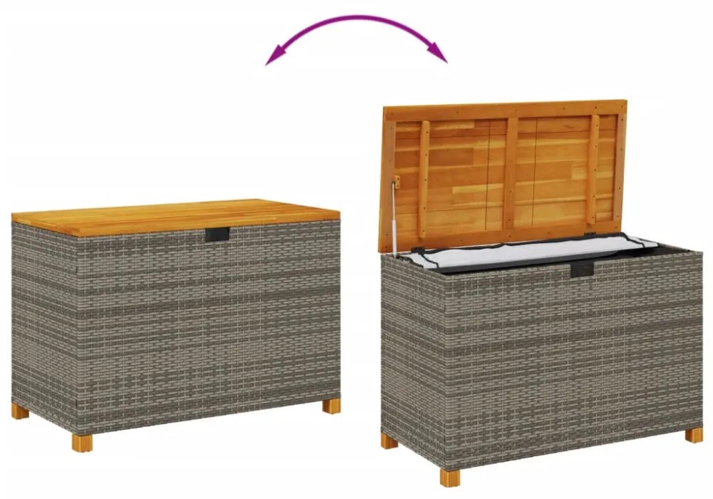 szürke polyrattan és akácfa kerti tárolóláda 110 x 55 x 63 cm