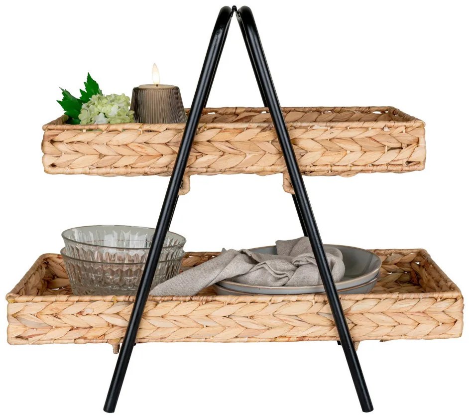 Alfaro fonott tálca fekete fém lábbal, vízi jácint, 42x23x43,5 cm