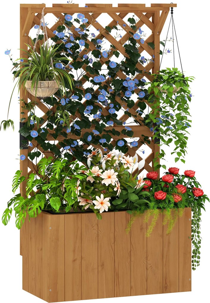 Outsunny Emelt Ágyás Kaspó Trellis Tetővel, Fából, Kert Trellis 64 x 33 x 122 cm Kert, Erkély, Terasz, Kaspó Függő Növényeknek, Virágoknak | Aosom