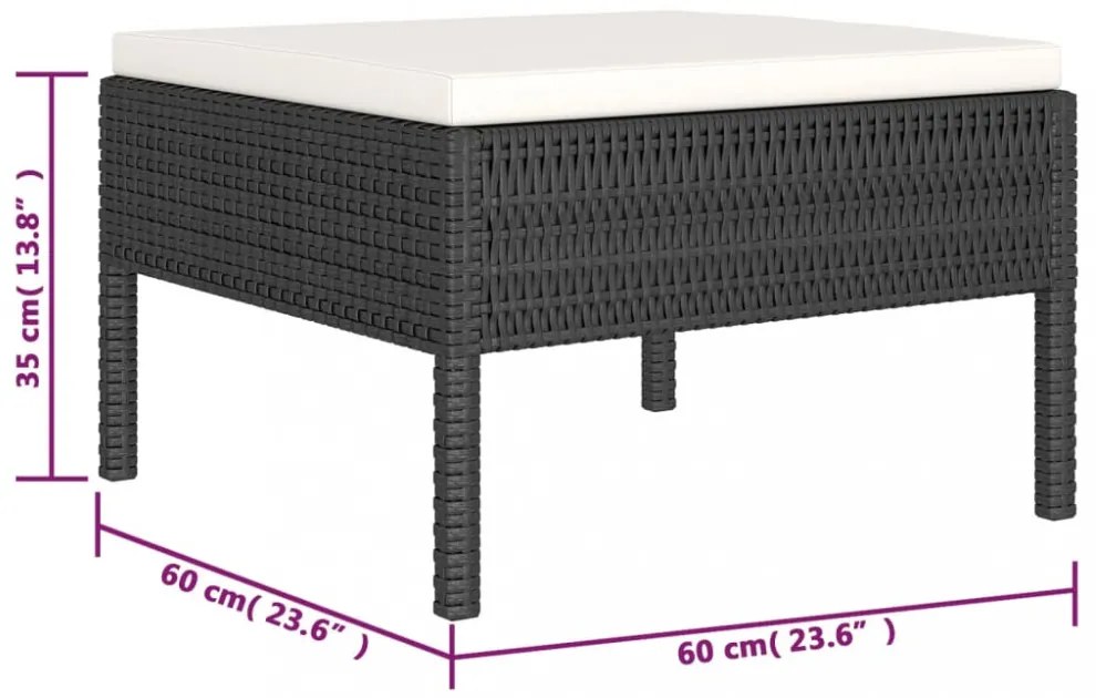 6 részes fekete polyrattan kerti ülőgarnitúra párnákkal
