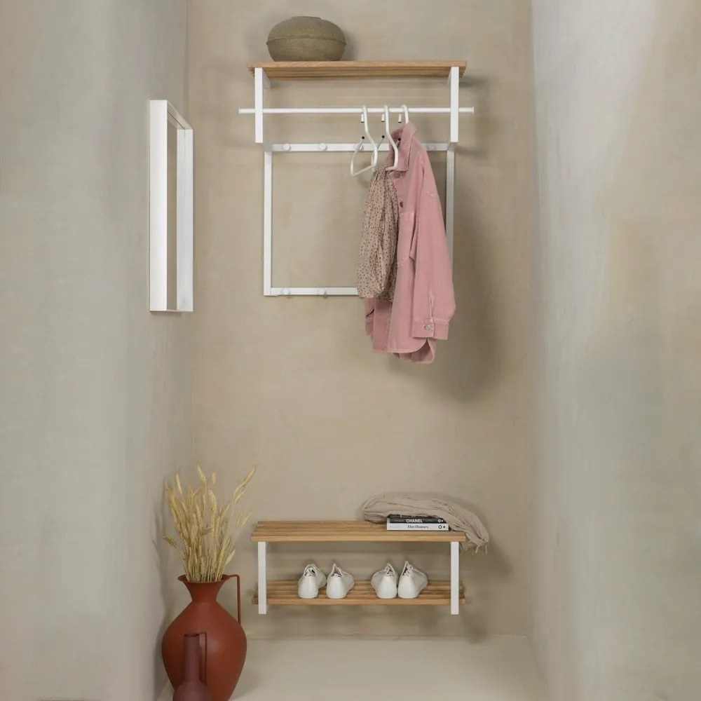 Fehér-natúr színű fém fali fogas polccal Rizzoli – Spinder Design