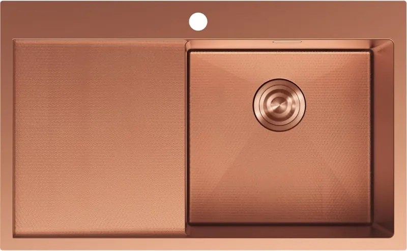 Mexen Exar 1 rekeszes acél mosogató csepegtetővel, jobb oldali 780 x 480 mm, réz HC - 6434781010P-65HC