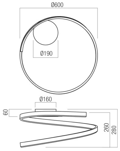 Redo 01-4012 - LED dimmelhető mennyezeti lámpatest SCROLL LED/38W/230V fekete