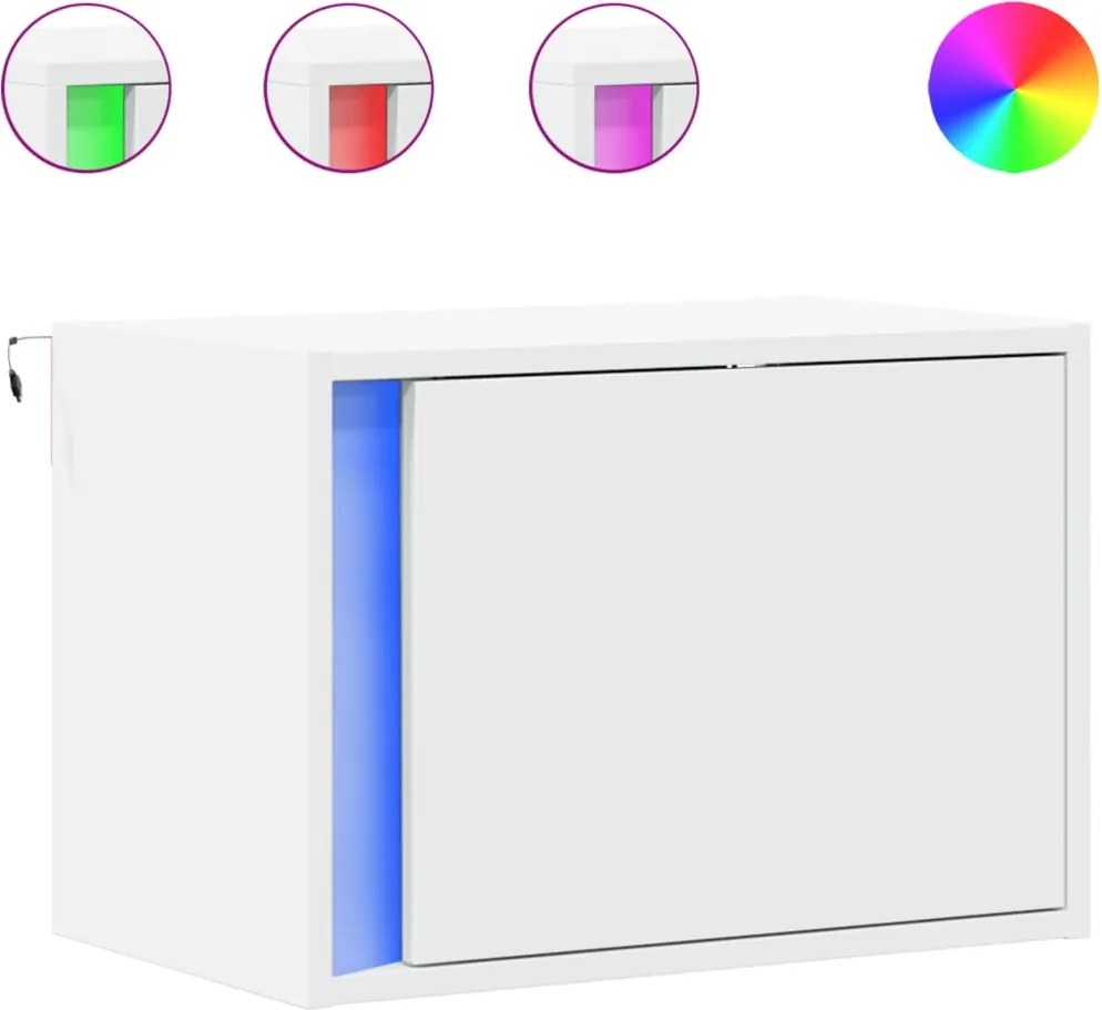 vidaXL 2 db fehér falra szerelhető éjjeliszekrény LED-világítással