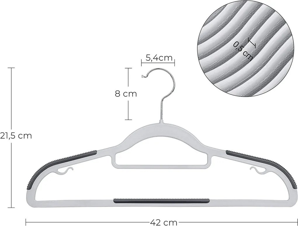 Műanyag ruhafugas 30 db, csúszásmentes felület szürke