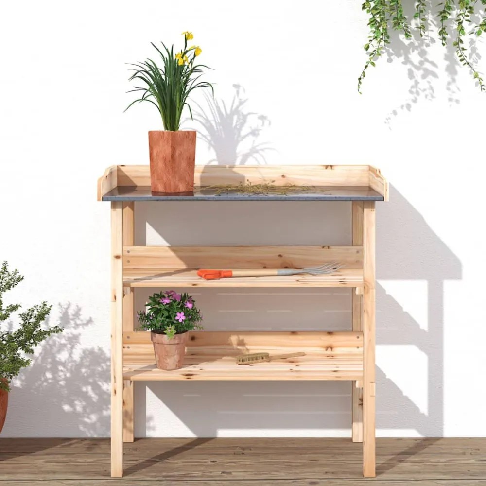 tömör fenyőfa növénytartó asztal polcokkal 78x38x82,5 cm