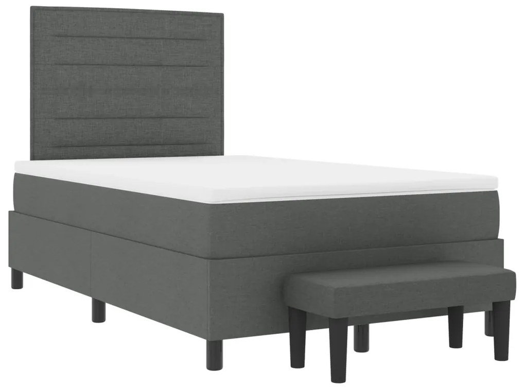 Boxspring ágy matraccal és padról sötét szürke 120x200 cm szövet