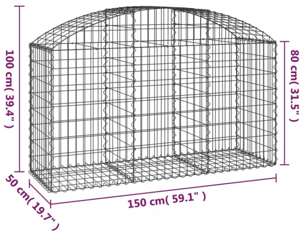 íves horganyzott vas gabion kosár 150x50x80/100 cm