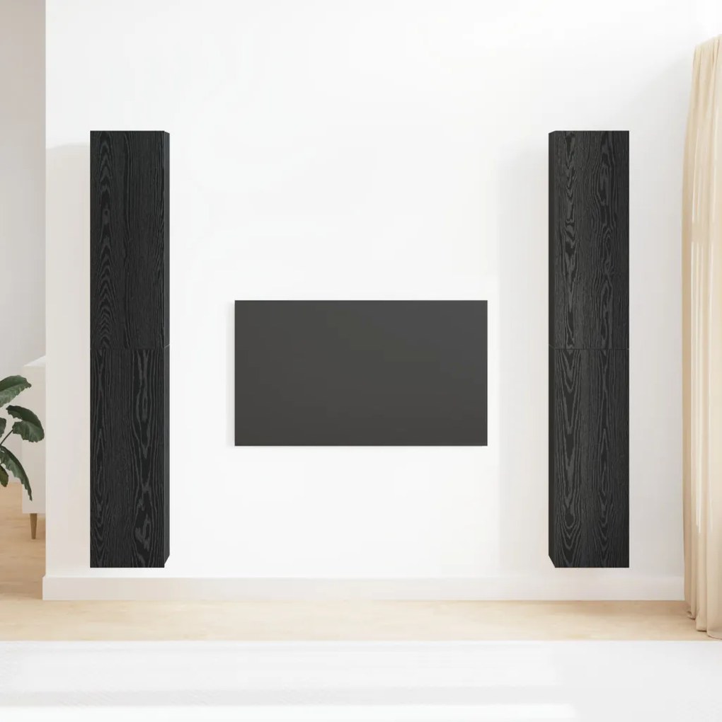 4 darabos TV szekrény szett fekete tölgyből - 30,5 x 30 x 90 cm - Mérnöki fából készült