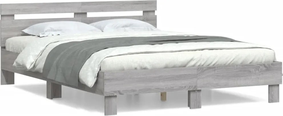 vidaXL szürke sonoma színű szerelt fa ágykeret fejtámlával 140x190 cm