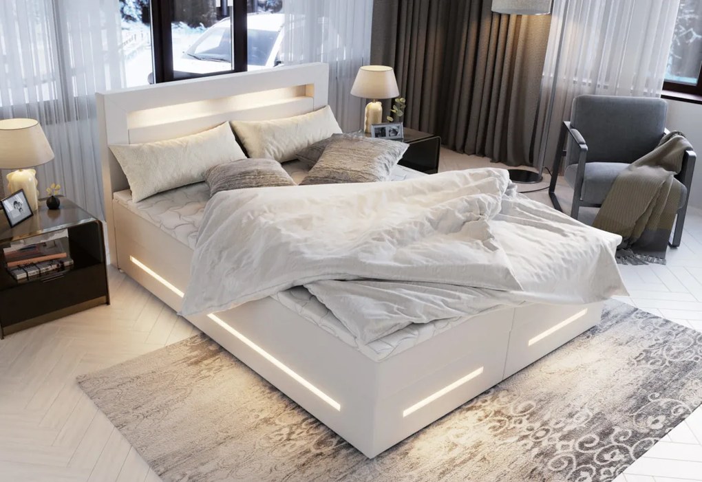 MINOR kárpitozott boxspring ágy + topper, 140x200, monolith 37