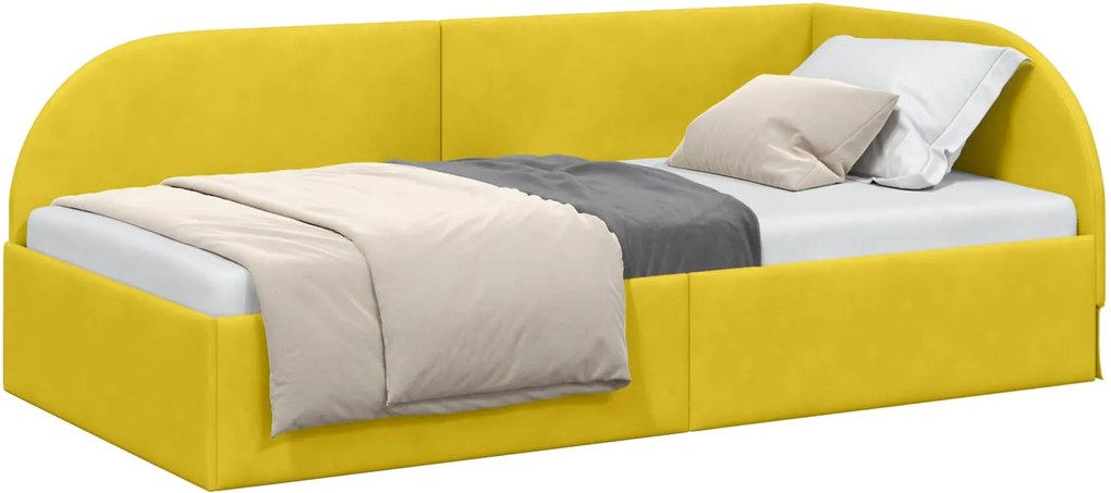 vidaXL Sarokágy keret fejtámlával Sárga 80 cm x 200 cm Bársony