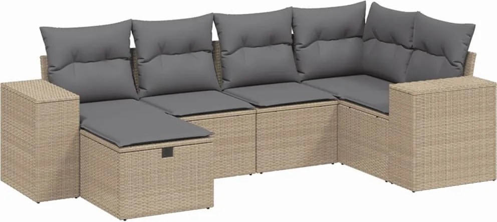 vidaXL 6 részes vegyes bézs polyrattan kerti ülőgarnitúra párnákkal