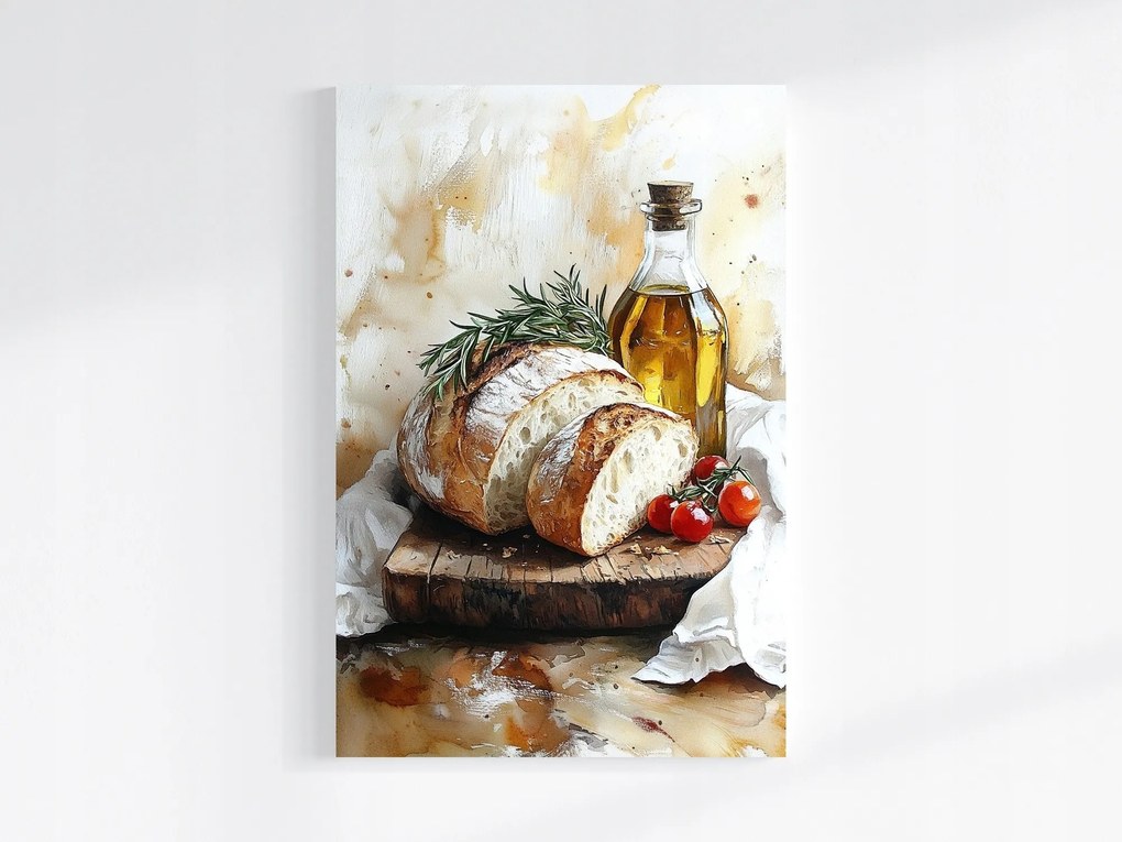 Vászonkép Canvas Konyha Étel Kenyér Olíva Paradicsom 80x120