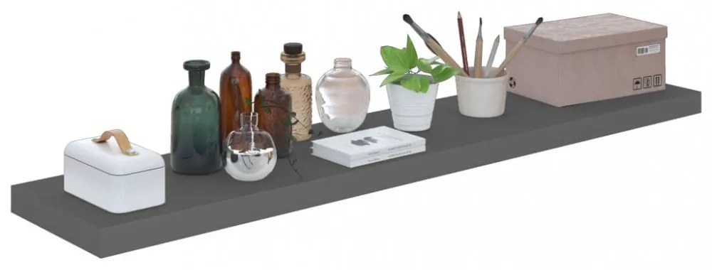 2 db magasfényű szürke MDF lebegő fali polc 120 x 23,5 x 3,8 cm