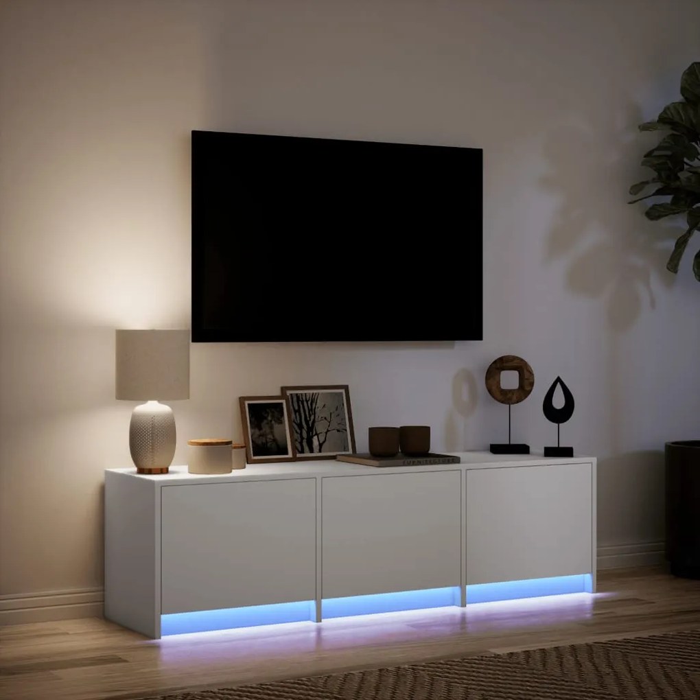 fehér szerelt fa TV-szekrény LED-ekkel 140 x 34 x 40 cm