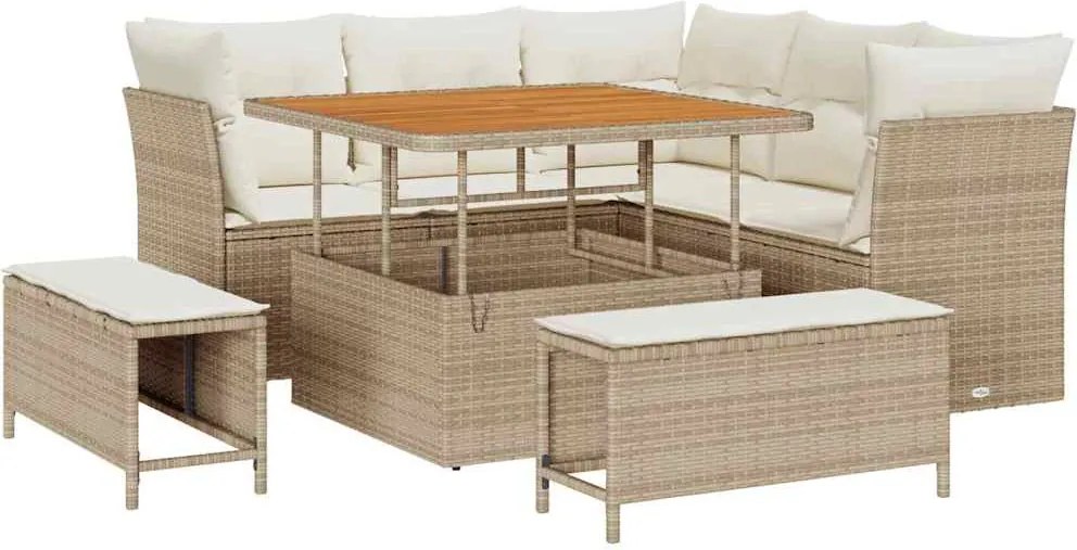 vidaXL Kerti Kanapé Szett 8 pcs Bézs polirattan