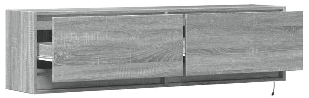 szürke sonoma színű fali TV-szekrény LED-ekkel 140 x 31 x 38 cm