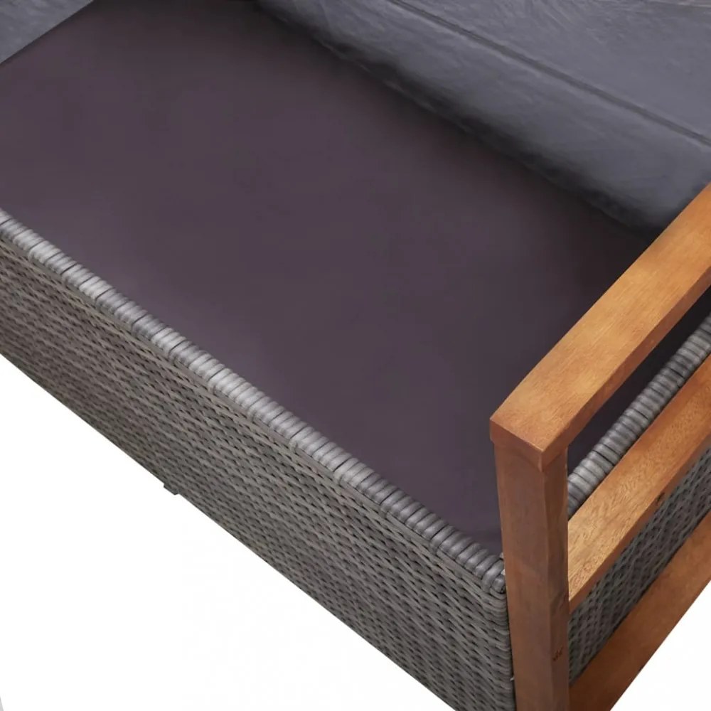 szürke polyrattan és tömör akácfa tárolópad 115 cm