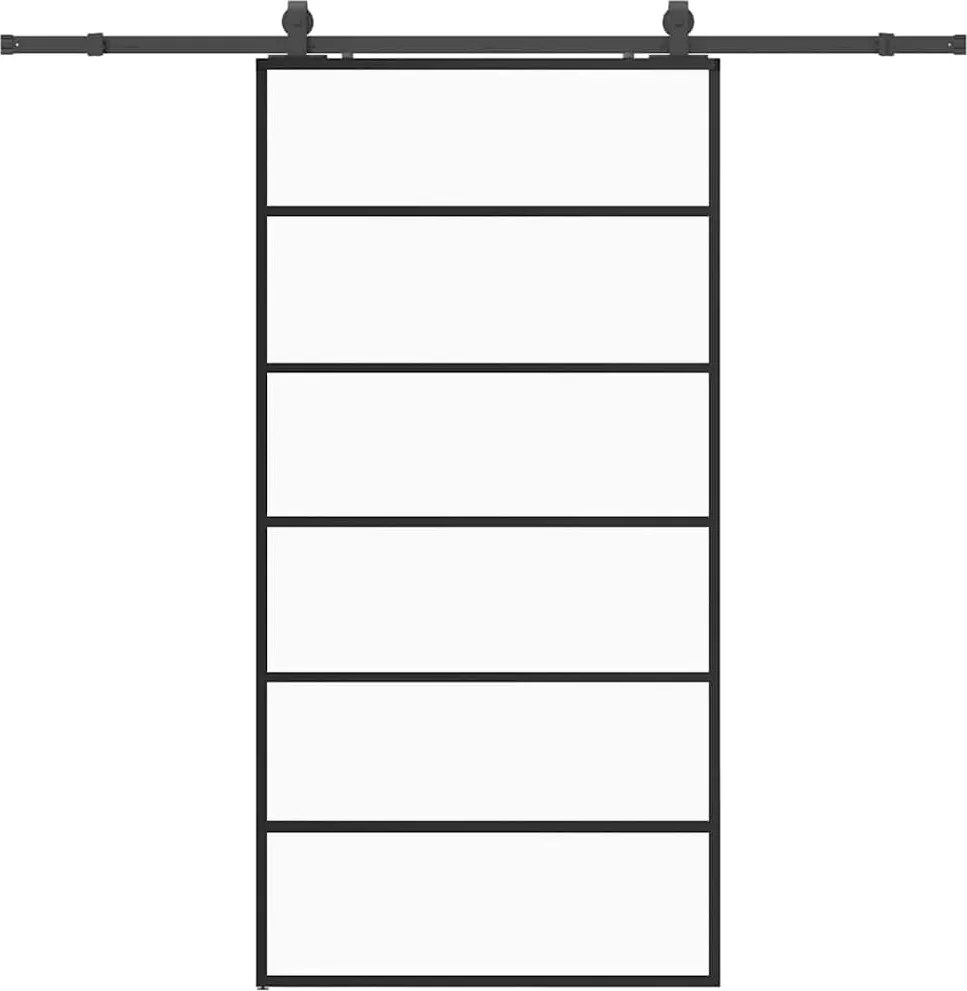 vidaXL fekete ESG üveg tolóajtó fémszerelvény-szettel 102x205 cm