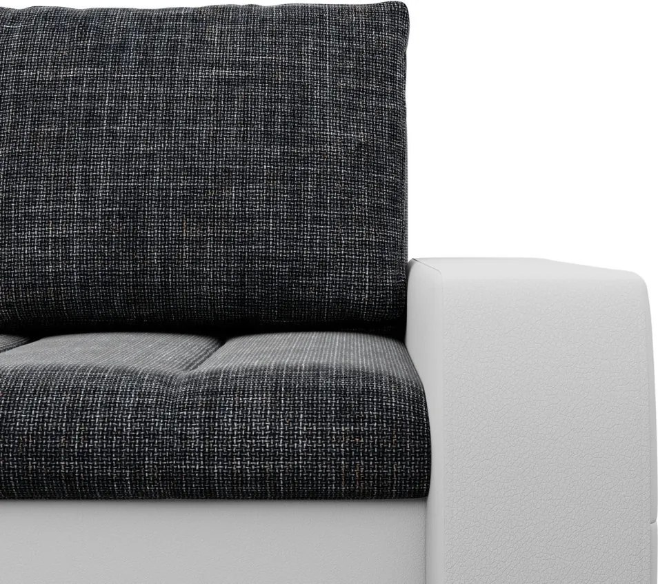 Toronto sarokkanapé, 2 ágyneműtartóval, fonott + műbőr, baloldali, sötétszürke - fehér
