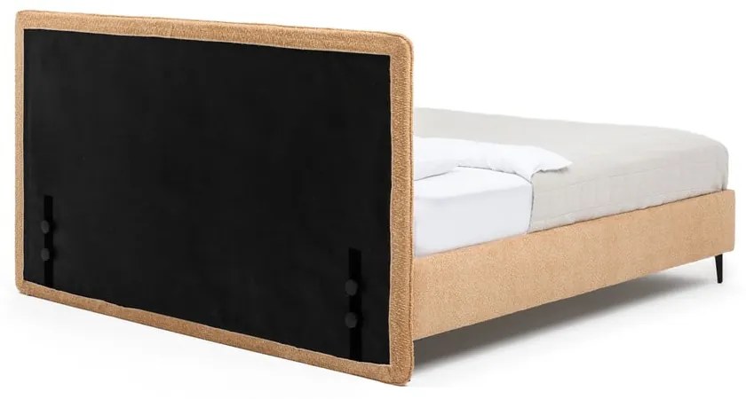 Mustársárga kárpitozott franciaágy ágyráccsal 160x200 cm Noira Slim – Bonami Selection