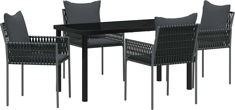 vidaXL Kert étkező szett 5 pcs Fekete és Szürke PE Rattan