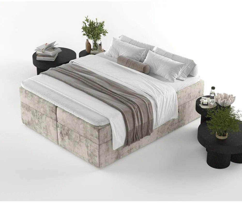 Világosbarna ágyneműtartós boxspring ágy 160x200 cm Yoko – Maison de Rêve