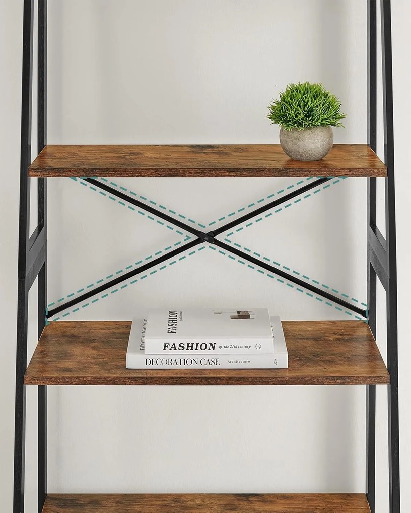 Könyvespolc 4 szintes 63x34x137 cm, rusztikus barna és fekete színben,