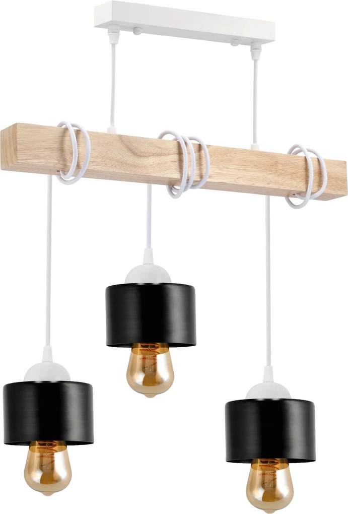 Mennyezeti Lámpa Függő Led Fa Fehér 3xE27 Csillár Loft Bögre Fekete