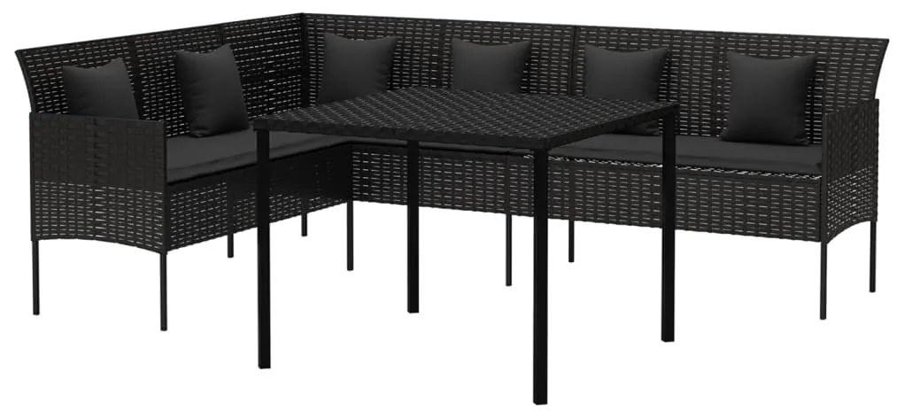 2 részes fekete polyrattan kerti étkezőgarnitúra párnával