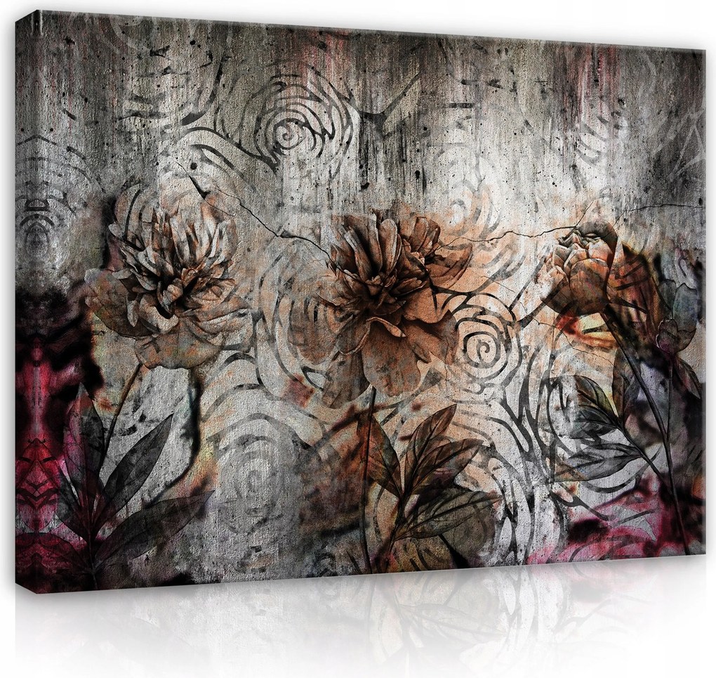Vászonkép 120x80 Vintage virágok textúra fal öregített bazsarózsa rózsa sötét