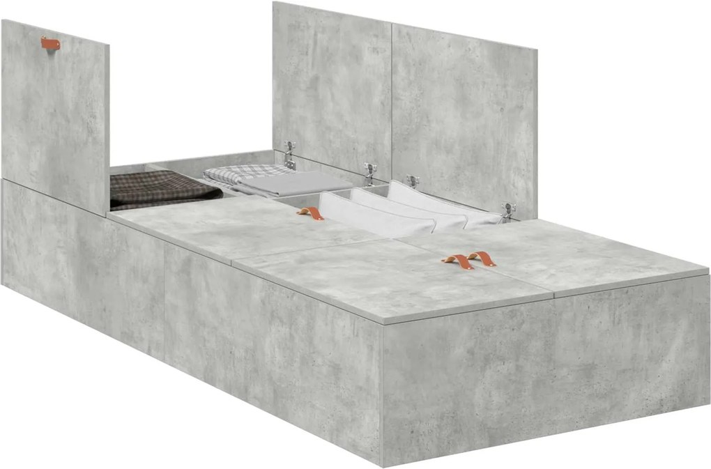 vidaXL Ágykeret tárolóval tárolóval Beton Szürke 90 x 200 cm Faanyag