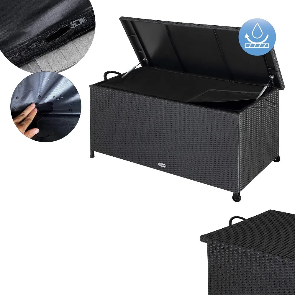 RICCO polyrattan tárolódoboz, 117 x 53 x 60cm, fekete Casaria