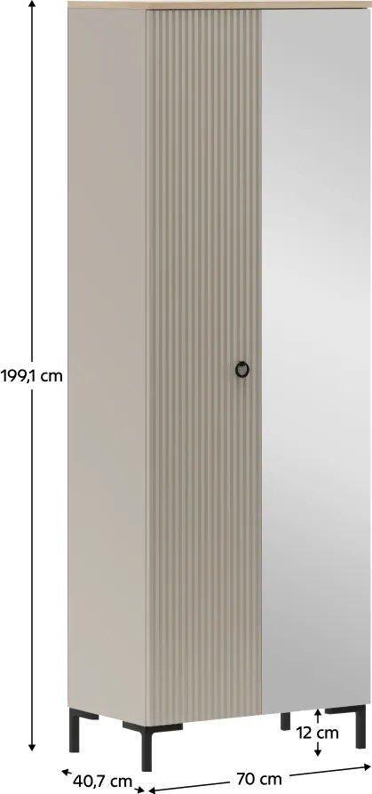 Szekrény tükörrel, szürkésbarna Taupe/silverjack tölgy, DOMCA 2D