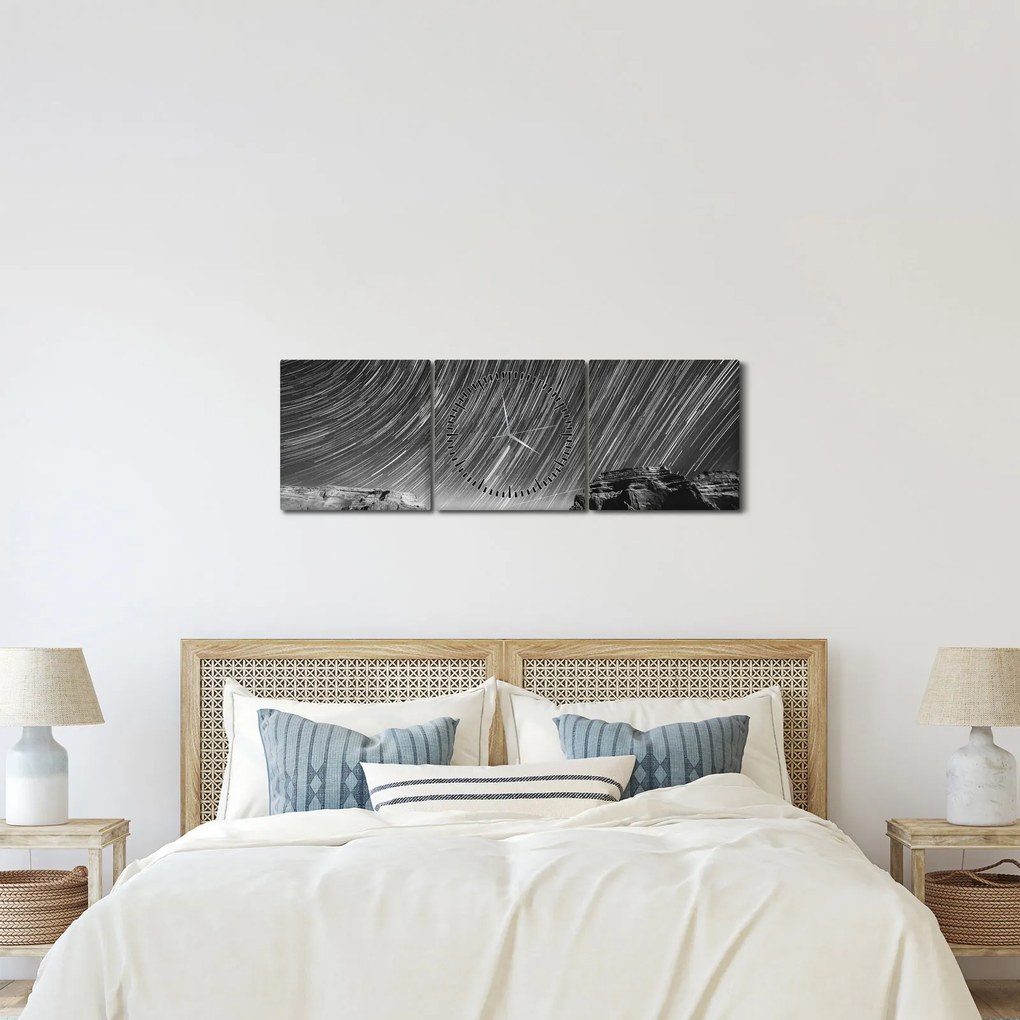 Fekete-fehér kép egy csillagos ég (órával) (90x30 cm)