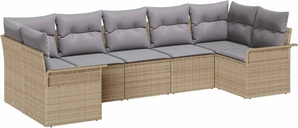 vidaXL Kerti Kanapé Szett párnával tárolóval 7 pcs Bézs Poli rattan