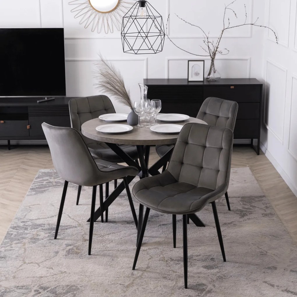 Bővíthető Étkezőasztal Beton/Fekete Színben. LUGO 90-190 cm