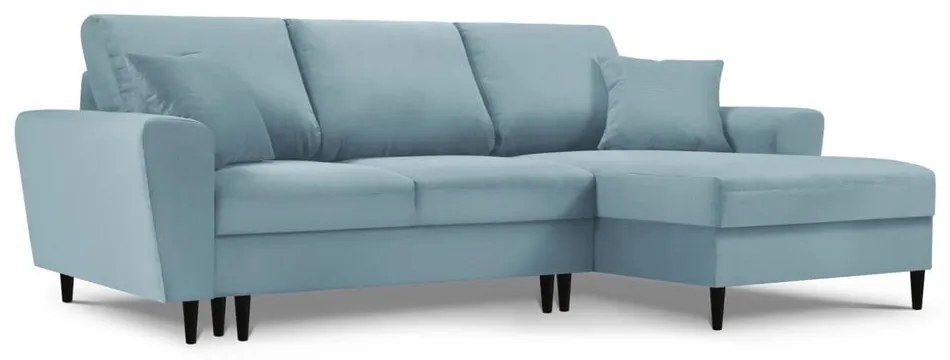 Világoskék kordbársony kinyitható tárolóhelyes sarokkanapé (jobb oldali-heverő résszel) Kyoto – Cosmopolitan Design