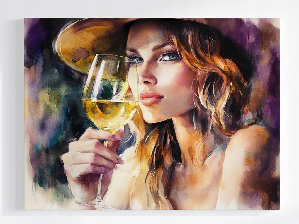 Canvas Vászonkép Elegáns Nő Borospohár Portré 80x60