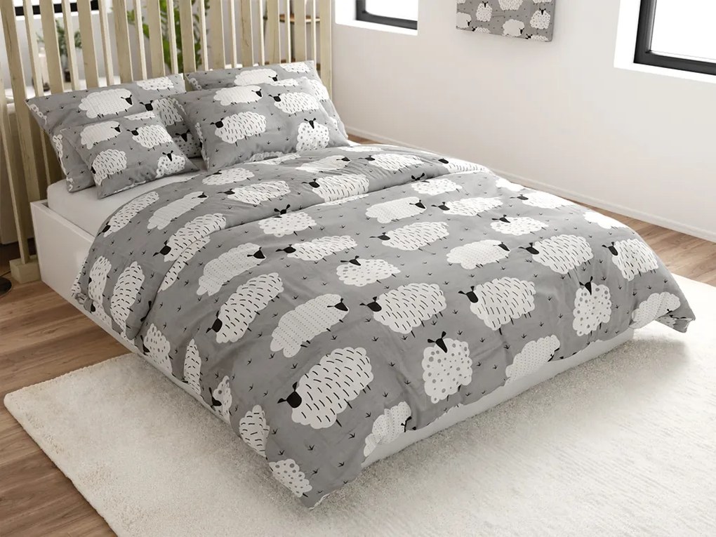 Pamut ágynemű SHEEP POLY szürke Ágyneműhuzat mérete: 2 db 70 x 90 cm | 200 x 220 cm