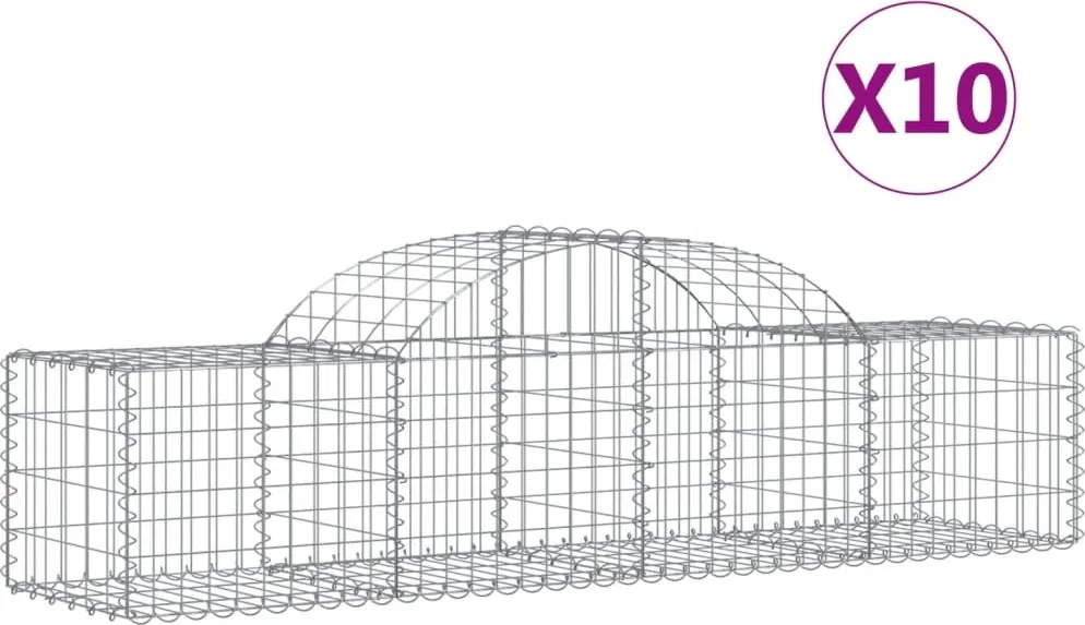 vidaXL 10 db íves horganyzott vas gabion kosár 200x50x40/60 cm